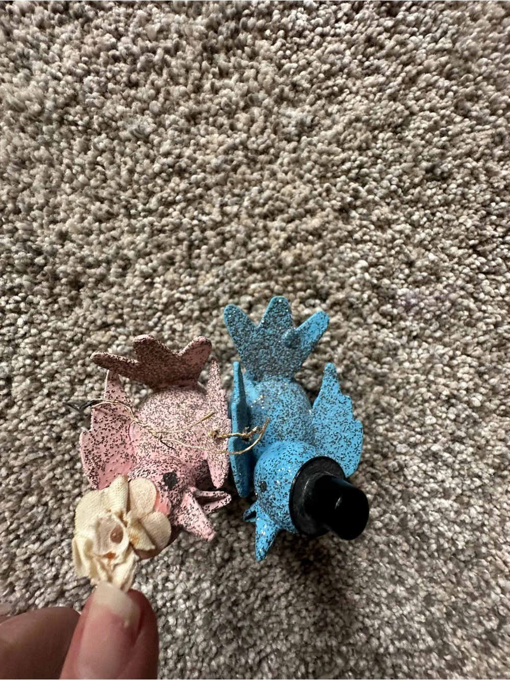 Vintage-Style Pink and Blue Bird Ornaments (Set of 2)